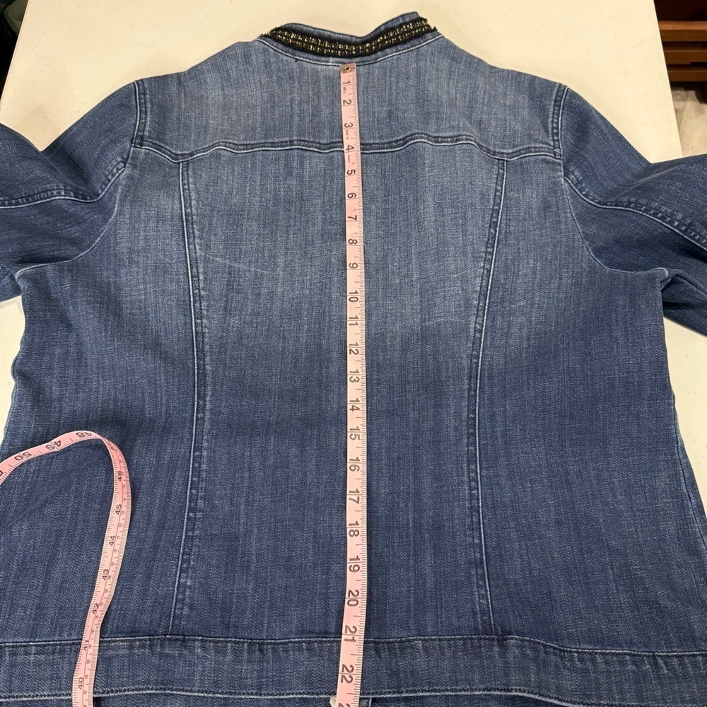 Chico’s Embellished Denim Jacket Nehru Collar Metal Buttons Size 16 (Chico’s 3) - Picture 8 of 11